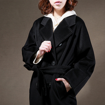 50 cashmere high end Herben black 101801 outline shaped double-row buttoned horn buckle with long wool cashmere dresses