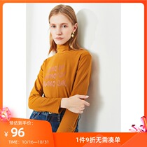 LILY winter New straight letter offset high collar bottom long sleeve sweater fleece womens 119430A8382