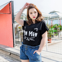 Q Korean letter printed short sleeve T-shirt large size womens clothing plus fat fat mm200 kg summer Joker T-shirt Cotton