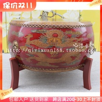 Neoclassical furniture dragon play bead painted color drum coffee table living room dining table round stool solid wood antique tea table cowhide