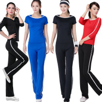 Haozhou new medium long sleeve fitness jumping gymnastics match suit women yoga trousers set square dance High-play fabric 3102