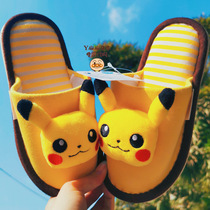 Japan imported Pikachu Pokemon cotton slippers Children Baby autumn and winter plush cute cartoon cotton shoes