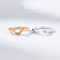 Blue Bestser (Stars and moon)18k gold diamond-set ring Couple couple ring creative gift girl best friend
