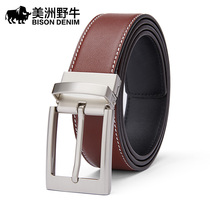 American bison belt men leather pin buckle belt 2021 new business head layer cowhide vintage mens belt