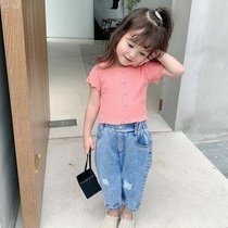 Childrens short sleeve T-shirt 2020 Summer new girl Korean version of foreign style top baby breathable wild summer wear thin