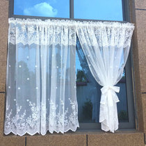 Kitchen lace curtain short curtain half curtain curtain American white gauze curtain non-perforated living room window shade short veil head