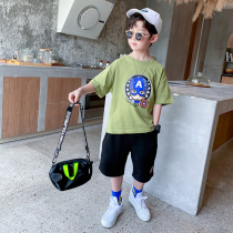Boy short sleeve suit summer 2021 new foreign style childrens summer short sleeve shorts boy Korean tide childrens clothing