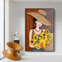 Home entrance porch decorative painting light luxury figure hanging painting corridor end Nordic figure girl crystal porcelain high-end painting