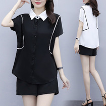 Microfat mm Conspicued Covered Meat Shorts Suit Big Code Womens Summer Dress Fat Sister Minus age Ocean Veil two sets