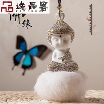 Diamond ceramic buddha statue otter rabbit hair pendant Car interior products Cartoon car rearview mirror pendant Cute cute pet lady