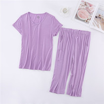 Female summer short-sleeved Capri pants set pajamas home wear thin casual large size middle-aged and elderly girl student modal