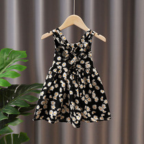 Female baby dress with dress and summer clothes with small daisy tennis red girl Summer 2021 new Yangqi Childrens hanging band dress
