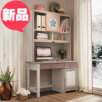 Children Solid Wood Desk Powder 2 Color Small Fresh Youth Right Angle Writing Desk With Bookcase Home Computer Desk Can Be Stored