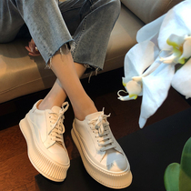 MKHF Yanyan recommends Brazilian imported sheepskin thick-soled leather White shoes muffin Joker high shallow biscuit shoes