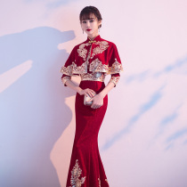 Fish tail toast service cheongsam Chinese style 2021 New Bride wedding engagement slim red evening dress high-end atmosphere