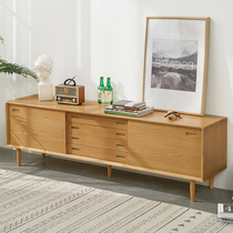 Nordic TV cabinet solid wood TV table small apartment living room ins Wind light luxury storage storage new TV cabinet