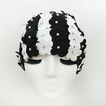 Handmade flower three-dimensional petals black and white with elegant fashion personality womens swimming cap new long hair large 2020