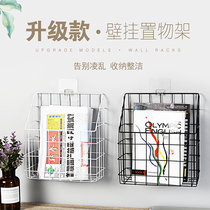 Wall bookshelf non-perforated bedside iron rack dormitory storage shop with artifact wall hanging wall rack