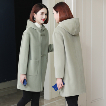 Zqqz double-sided wool coat women's middle school long 2021 autumn new slim hooded wool coat s552