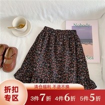 Orange childrens dress childrens skirt 2021 autumn new girl Korean vintage floral ruffled skirt