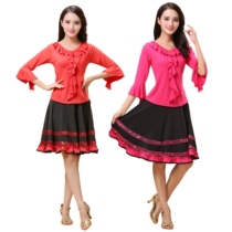 Square dance clothing new suit Lotus leaf long-sleeved large skirt Middle-aged practice dance clothes Horn sleeve dance clothes