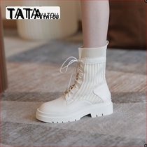 TATA YATOU Hes her girl Fashion short boots Women knitted Sox boots handsome Martin boots Locomotive Boots thick bottom locomotive