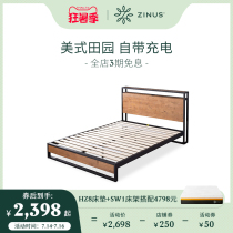 ZINUS Modern simple American style Wrought iron solid wood double bed 1 5M1 8m master bedroom home SW1