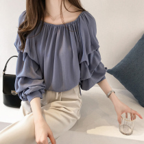 Fat mm loose age-reducing foreign Chiffon shirt women pile sleeves fat plus size t-shirt thin one-shoulder top summer