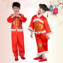 Chinese style New Years Day childrens performance costume Young children Yangge dance costume Girls dance big red Lantern performance costume