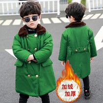 Childrens Army Grand dressing Garveled Thickened Warm Mid-Length Baby Retro Cotton Padded Jacket Mesh Red Boy Winter Dress Northeast Cotton Clot