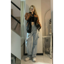 DREAM SEVEN77 locomotive jacket woman dress 2021 Fall new 100 hitch retro loose leather jacket