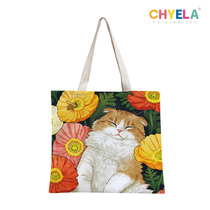 Japanese vintage cat hand painted rich flower cloth bag DIY custom shoulder canvas mom bag gift AU101