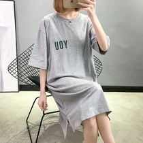 Large Code Pregnant Woman Breastfeeding T-shirt Dress Sleepwear Home long style dress Dress Summer Breathable Thin out of the net red
