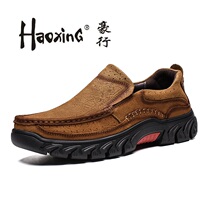 Luxury Men Shoes 2021 Spring Autumn New Head Layer Leather Low Bunch Foot Casual Leather Shoes Driving Shoes Non-slip Dad Shoes