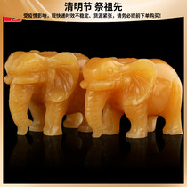 Rice Yellow Jade Stone Carved Elephant Absorbent Rolls Nasal Elephant Tombs Bone Ash Casket Front With Burial Pendulum Small Stone Elephant Giri