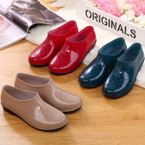Shallow rain boots waterproof shoes rubber shoes kitchen work short overshoes female adults low-top non-slip summer wear