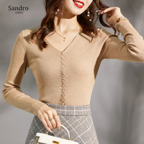 sandro selen Joker wool sweater petal-shaped placket adds exquisite design and shoulder temperament