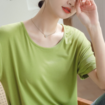 Modale Short Sleeve T-shirt Woman 2021 Summer thin Ice Silk Pure color round collar Korean version easy to hit bottom-shirt half sleeve tide