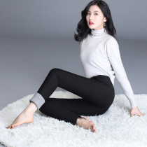 2020 Autumn and Winter new black slim cashmere leggings women outside wear tight warm plus velvet padded casual pants
