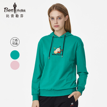 Bhiyin Löfven spring summer sweatshirt ladies pattern print long sleeves hooded drawstring loose top fashion casual