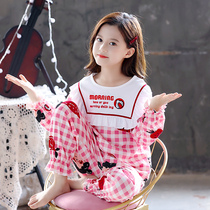 Girls pajamas Spring and Autumn pure cotton cartoon cute childrens home clothes in the big child princess little girl long sleeve suit