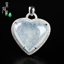 Quarrying Weng 18K gold inlaid peach heart-shaped pendantnatural Myanmar jade A goods with certificate jade pendant