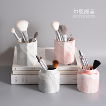 Marble geometric ins Ceramic makeup brush barrel Makeup brush barrel Pen barrel Desktop eyeliner eyebrow pencil storage tube