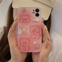 ins side pink gradient small bear suitable for apple 13 11 12pro mobile phone shell iPhone X XR xsmax male and female i6s 7 8plus