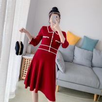 Pregnant womens autumn and winter long sleeve shirt retro foreign style small fragrant style pregnant womens dress pregnant womens sweater skirt
