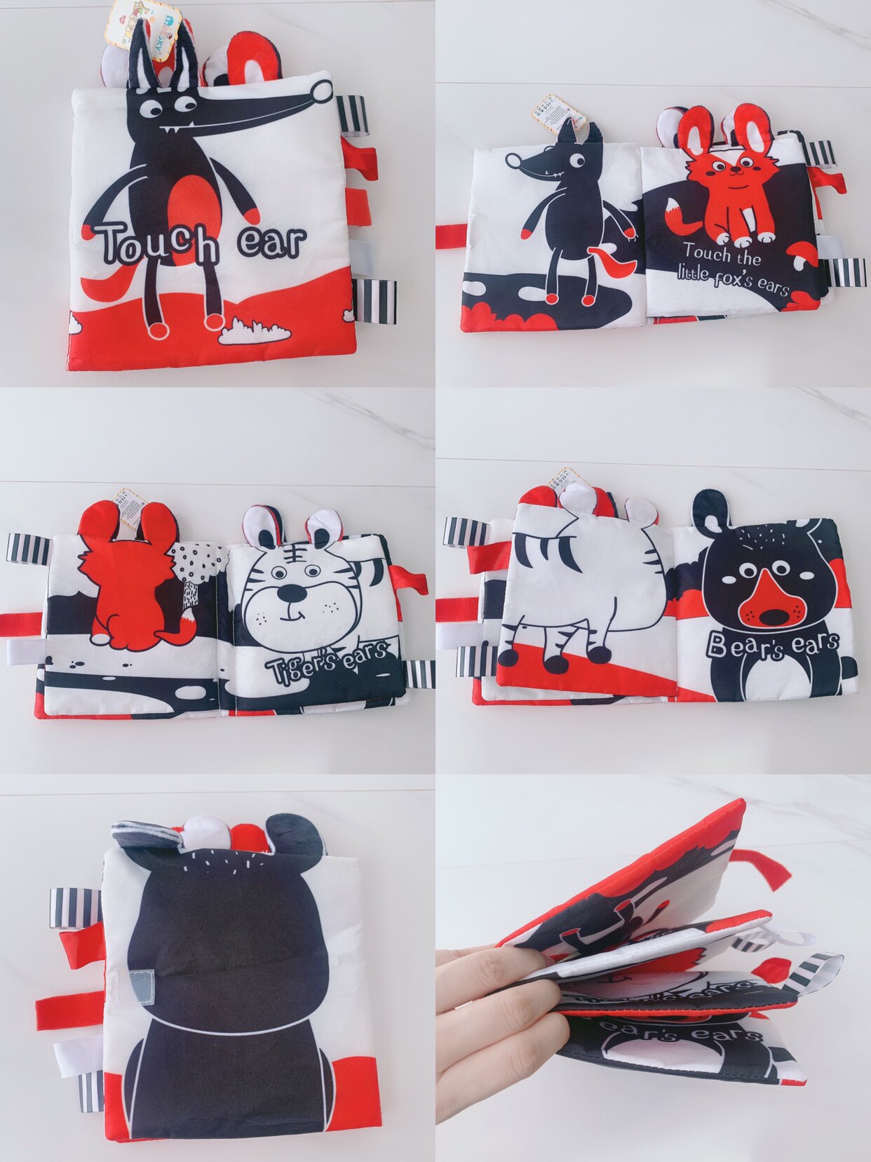 Детская книга из ткани 新生儿黑白红视觉标签触摸布书撕不烂可啃咬亲子互动色彩教育玩具 Other