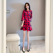 Platycodon grandiflorum French dress women Autumn 2020 new love dress red A- line dress spring and autumn small man thin