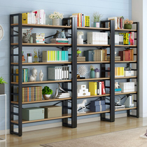 Bookshelf floor simple modern steel wood shelf multi-layer wrought iron living room bookcase shelf combination shelf storage rack storage rack