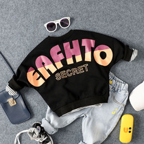 Childrens autumn New Clothing Clothing Boy Girl Letters Printed Casual Treetop Cardiovert Baby Han Version Wide Shoulder Sleeve Blouse