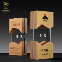 Crystal trophy custom creative solid wood glass trophy medal custom childrens free lettering excellent employee trophy